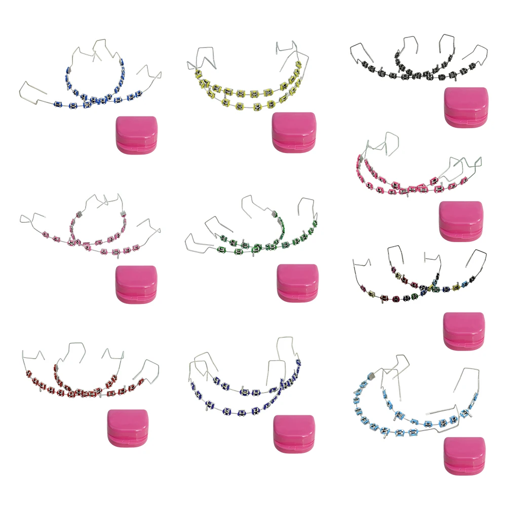 2Pcs Dental Fake Braces with Storage Box Temporary Tooth Decoration Metal Wires Bracket Colored Dental Decor Braces Dental Tool