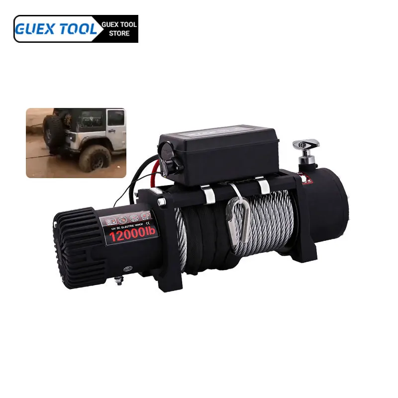 

Electric Winch Off Road Vehicle Auto Remote Control Electromechanical Traction Self Rescue Trailer Hoist Ropes Towing Strap