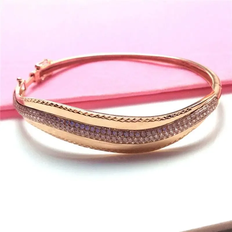 

585 Purple Gold Plated 14K Rose Gold Wide Version Wavy Crystals Bracelet for Women Exaggerated Charm Exquisite Jewelry