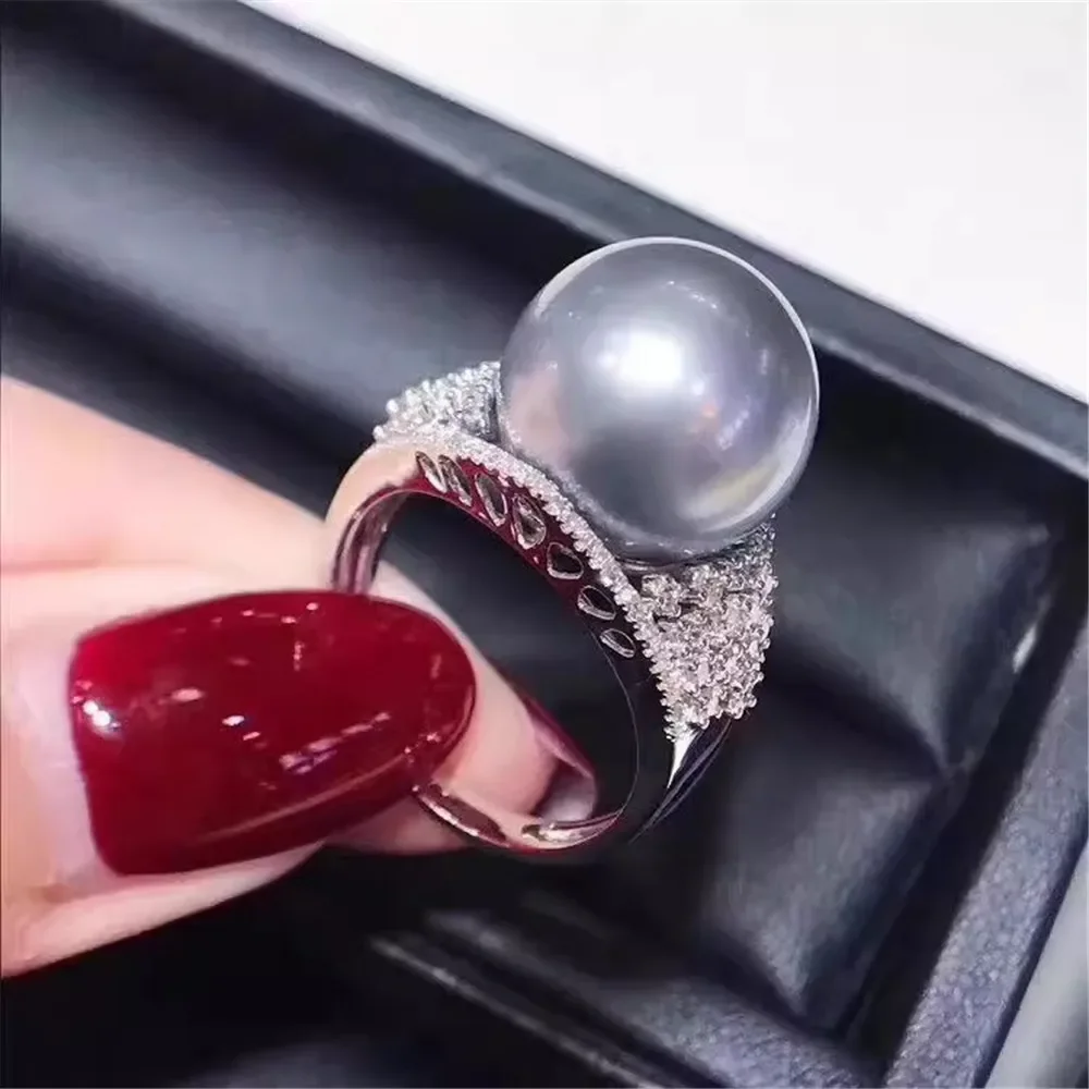 

DIY Pearl Ring Accessories S925 Sterling Silver Pearl Ring Empty Holder Concealer Ring Fit 12-13mm Round Beads Z459