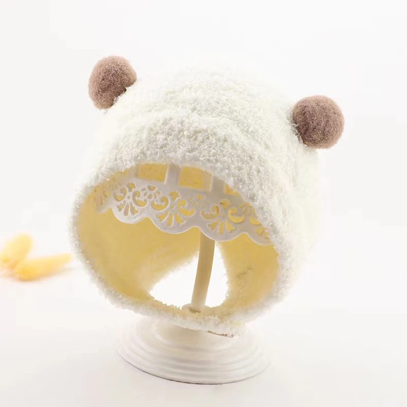 Korean Cute Pompom Baby Hat Winter Warm Baby Boys Girls Hat Bonnet Soft Ear Protection Infant Toddler Plush Cap Beanies 5