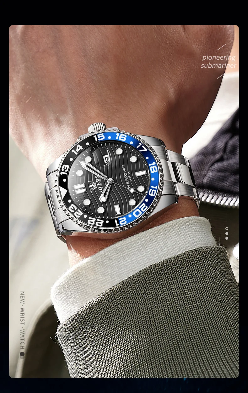 Profile view of OLEVS diving watch