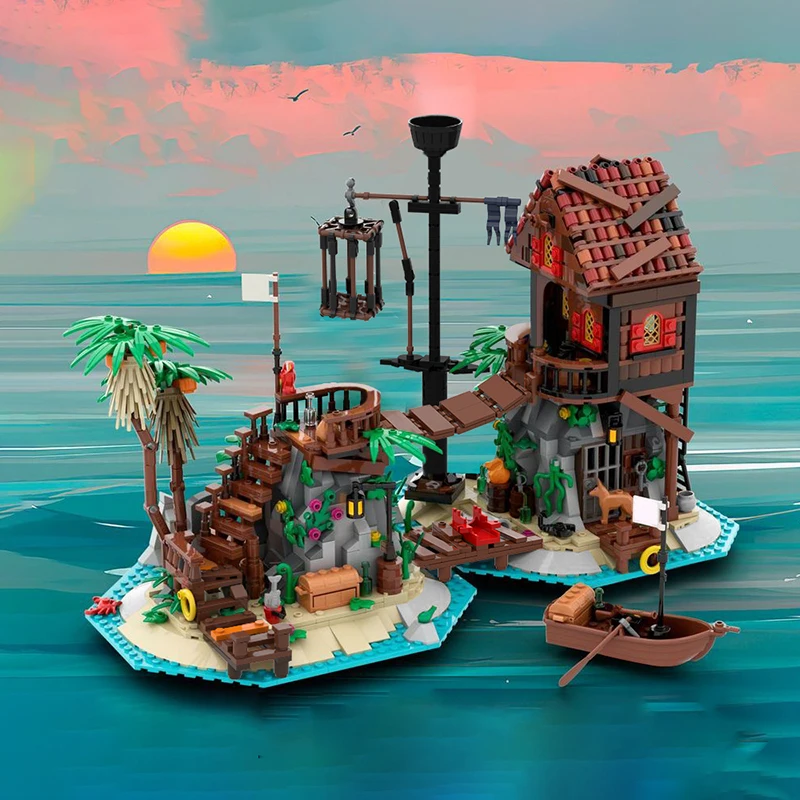 Buildmoc 21322 Pirate Captain Belt Island Remake Building Blocks Set 6270 Beach Red Beard Castle Bricks Toys Regali Per Bambini