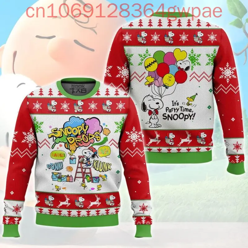 Suéteres feos navideños con dibujos animados de Snoopy Suéteres feos navideños con estampado 3D de Charlie Brown Suéteres casuales de moda para hombres y mujeres