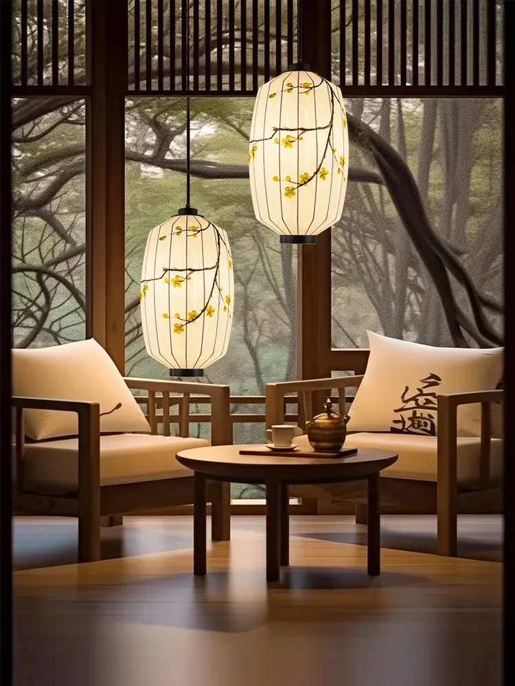 Silk Restaurant Chandelier New Chinese Retro Wabi Wind Chandelier Personality Art Medieval Tea Room Lamps Decorative Lanterns