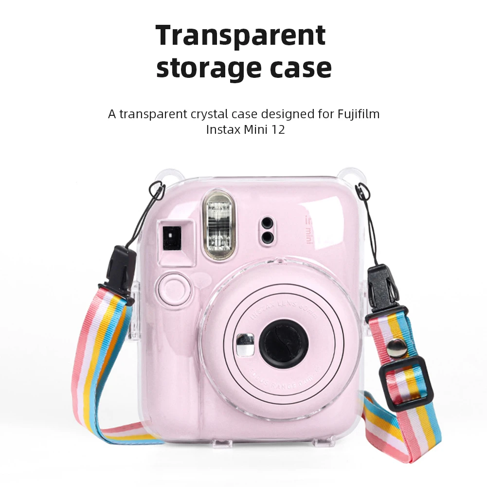 Mini Camera Case PC Crystal Storage Case Transparent with Shoulder Strap for Fujifilm Instax Mini 12 for Camera Instax Mini12