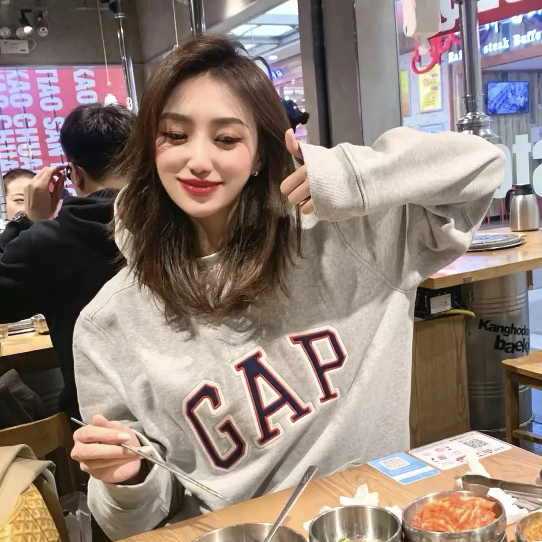 GA New Autumn and Winter Neutral Loose Print Hooded Sweatshirt Casual Pure Cotton