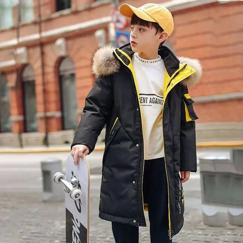 Winter Boys Girls Jacket Long Pattern Cotton Padded Coat Hooded Warm Children Clothing Parkas veste Teens Kids Outerwears kids jackets kids cotton clothes