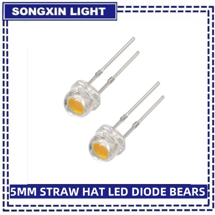 LED Diode 50/100PCS Straw Hat LED 5mm Super Bright LED Diode F5 Light Emitting Diode Blue Green Red Yellow White for DIY Electronic