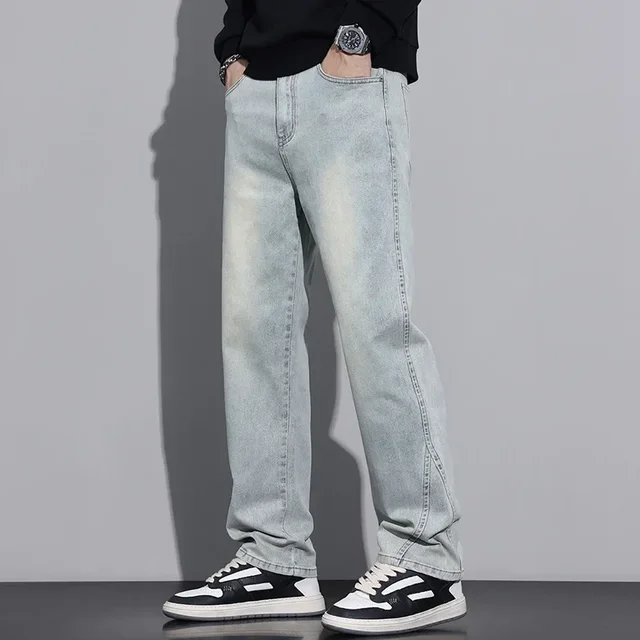 Джинсы мужские Стрейчевые прямые, тонкие повседневные брюки в американском стиле, хлопок, планктон шуй, в стиле ретро, модный бренд, осень 1