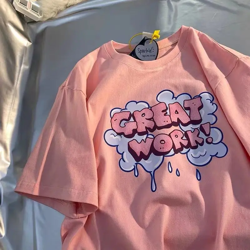 오버사이즈 남성 의류 프린트 플러스 사이즈 상의 티셔츠, 100, 면 스트리트웨어, 하라주쿠 패션 그래픽 티셔츠, 애니메이션 여성 재미