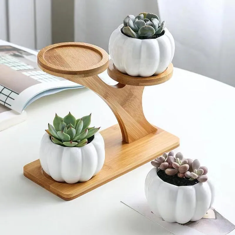 Bamboo Arch Plant Shelves Countertop Pot Modern Watering Window Plant Stand Pots Balcony Home Decoration