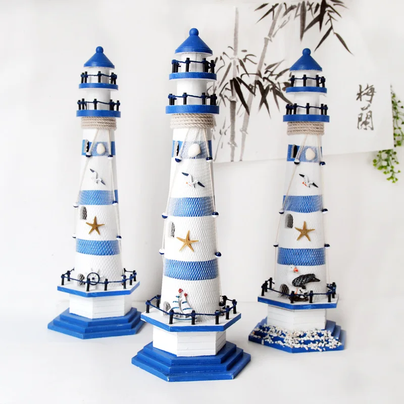 

Mediterranean Light Tower Wooden Crafts Home Desktop Decoration Ocean Hexagonal Ornaments Fancy Christmas Ornament