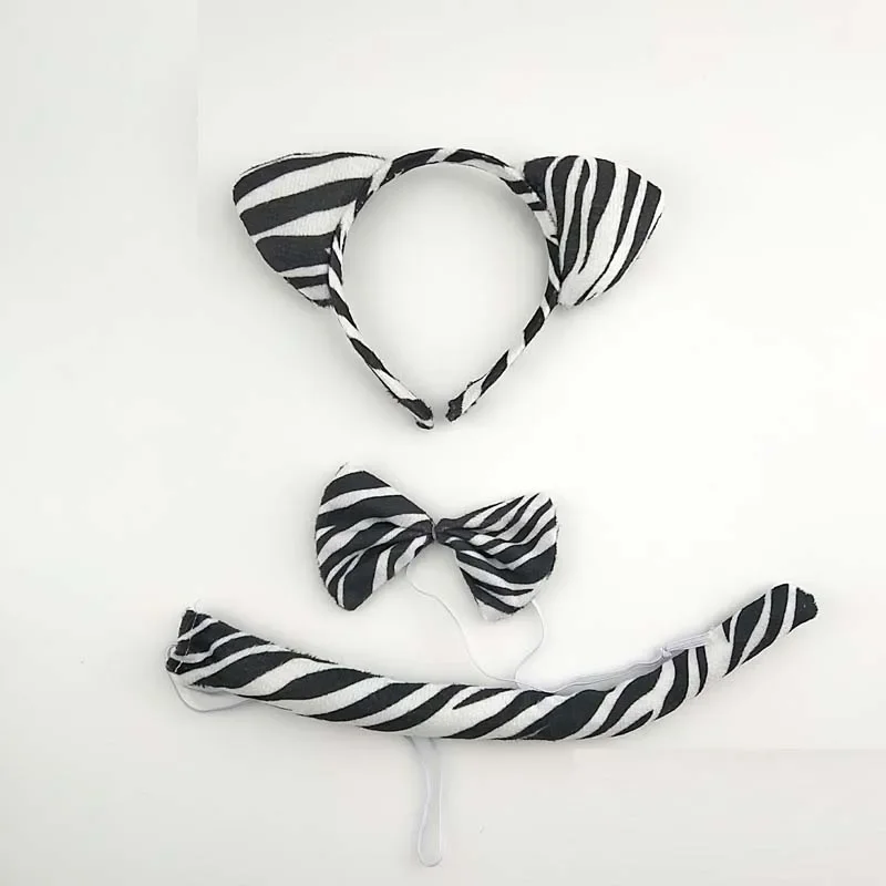 Animal Cosplay Costume Adults Kids Plush Cartoon Animal Zebra Ear Headband Hairband Tail Bow Birthday Party Gift Cosplay Costume Christmas Halloween
