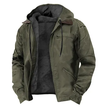 Winter Jacket Men Plus Size Multicolor Solid Color Vintage Oversize Canvas Hooded Jacket 1