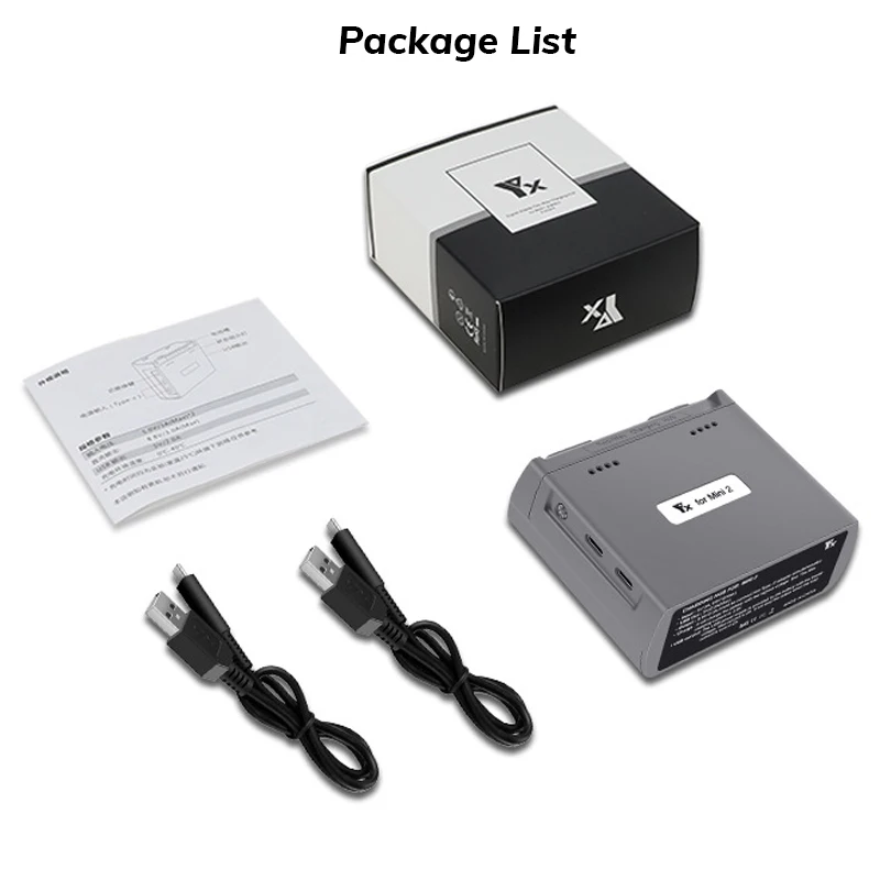 Chargeur batterie drone DJI Mini 4K Mini 2 SE et câble USB-C, charge rapide 2 batteries simultanément.