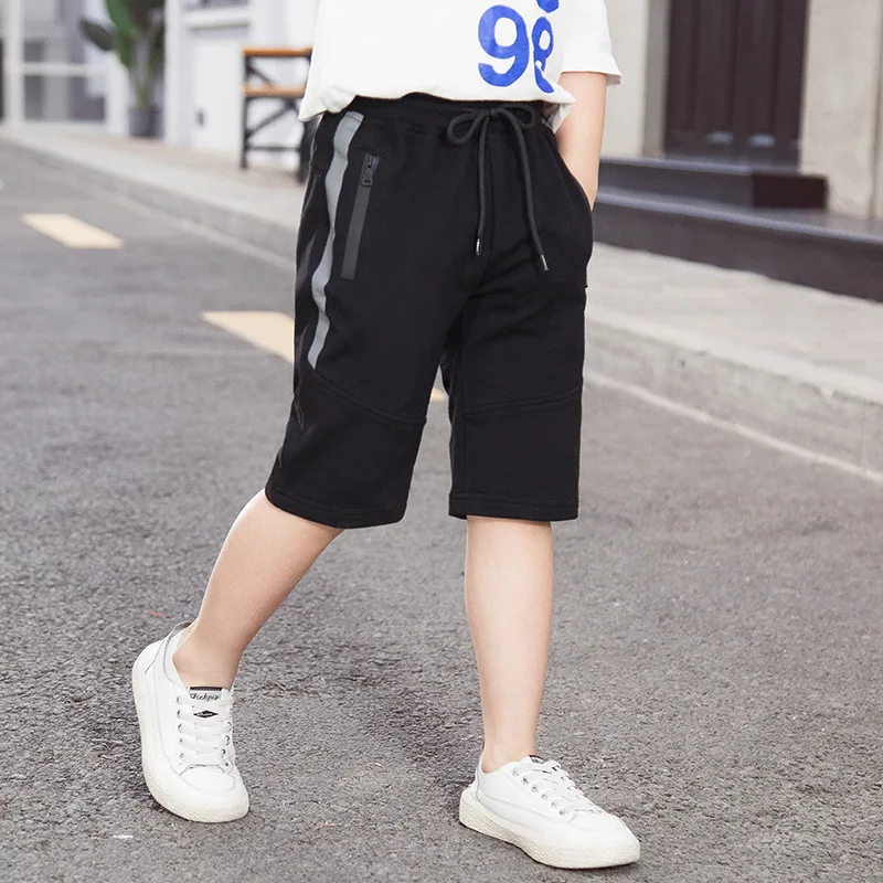Kids Summer Knitted Shorts Student Children Zipper Pocket Sport Casual Short Pants For Teen Boys 3-14 Years Old