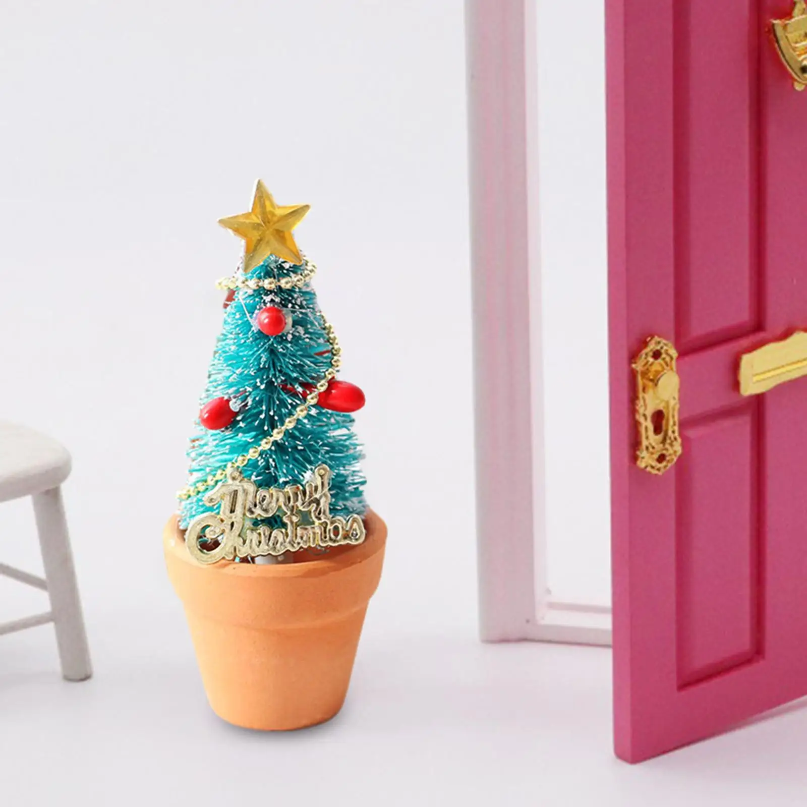 

1:12 Doll House Christmas Decoration Mini Xmas Tree Potted Fairy Garden Home Decor Simulation Fairy Tale Miniature Scene Model