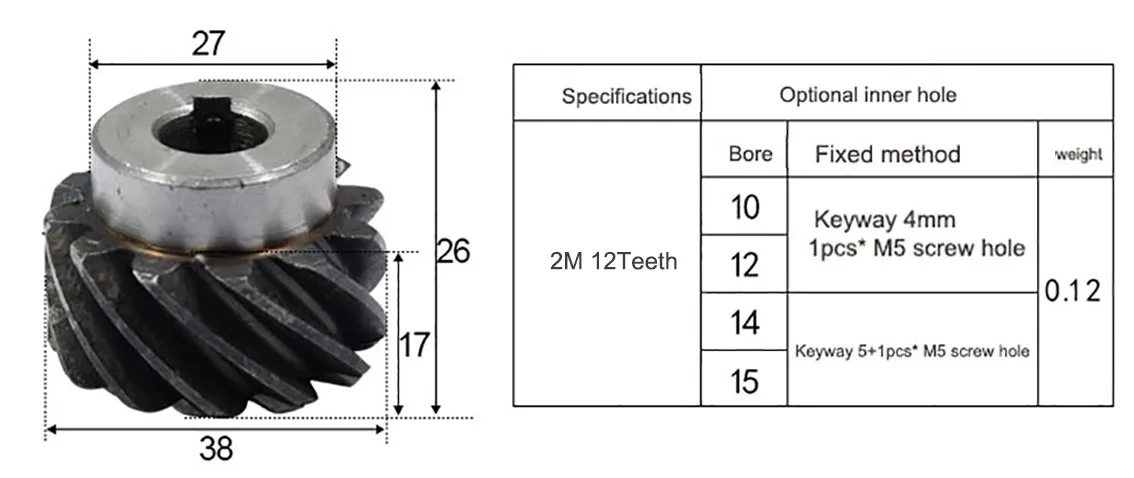 Description Picture 6 of item1pcs 2M 10-15 Teeth 45 Degree Left Helical Gear Staggered Gear Bore 10mm 12mm 14mm 15mm 17mm 19mm Machinery Transmission Parts