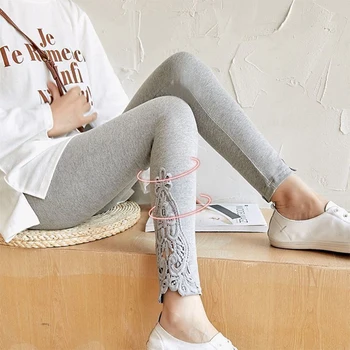 Women Fashion Solid Contrast Lace Skinny Leggings Ultra-Comfortable All-Season Essential for Women Womens Clothing 1
