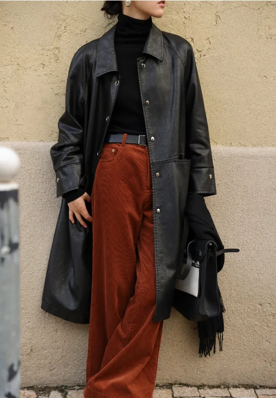 

2023 натуральная кожа куртка Весенняя Новинка растительное Дубление овчина Простой Длинный Повседневный стиль тренчкот