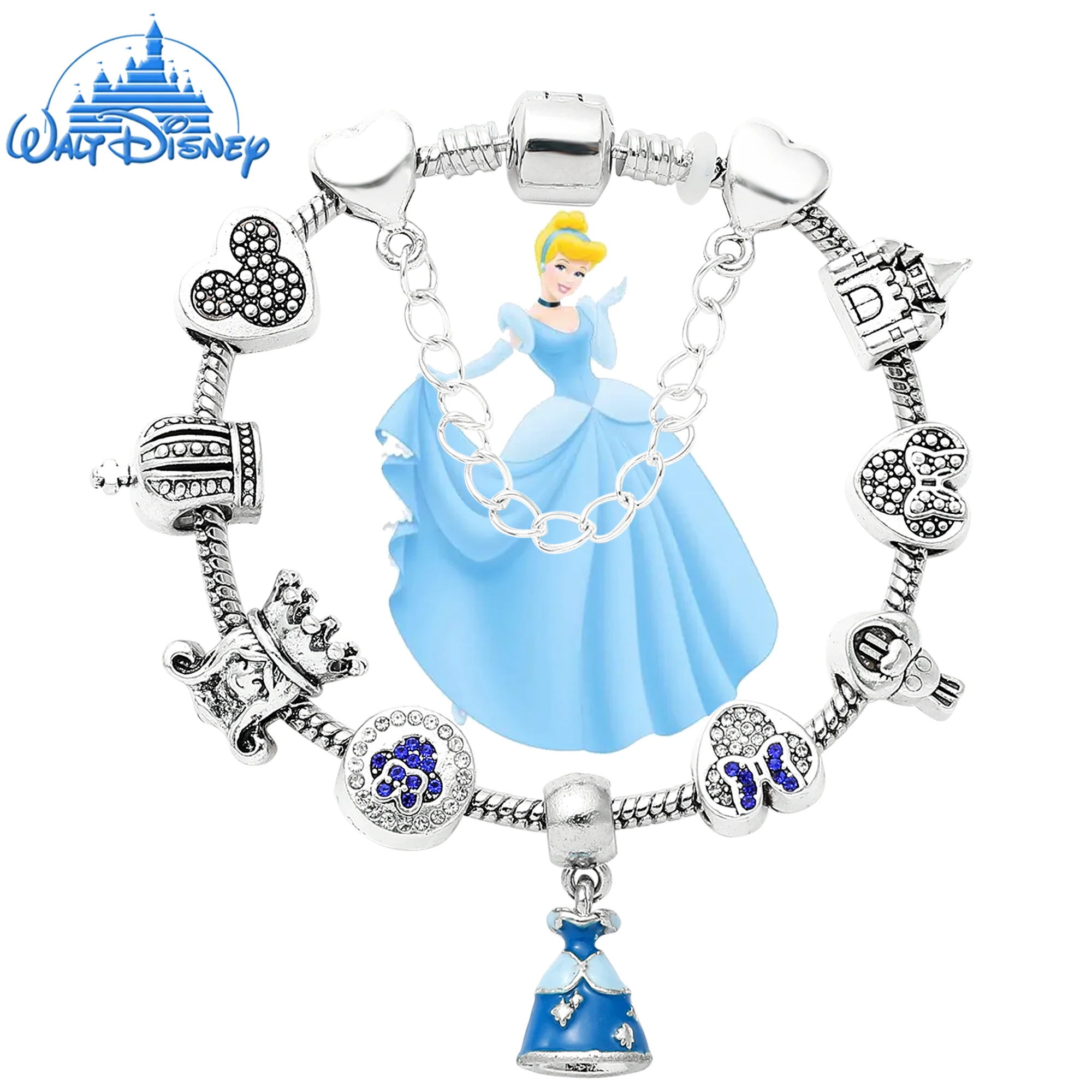 Disney Princess Charms Pandora Cinderella Collection 2021 EUC Pandora  Silver Cinderella's Azure Blue Dress Disney Princess - Main Image