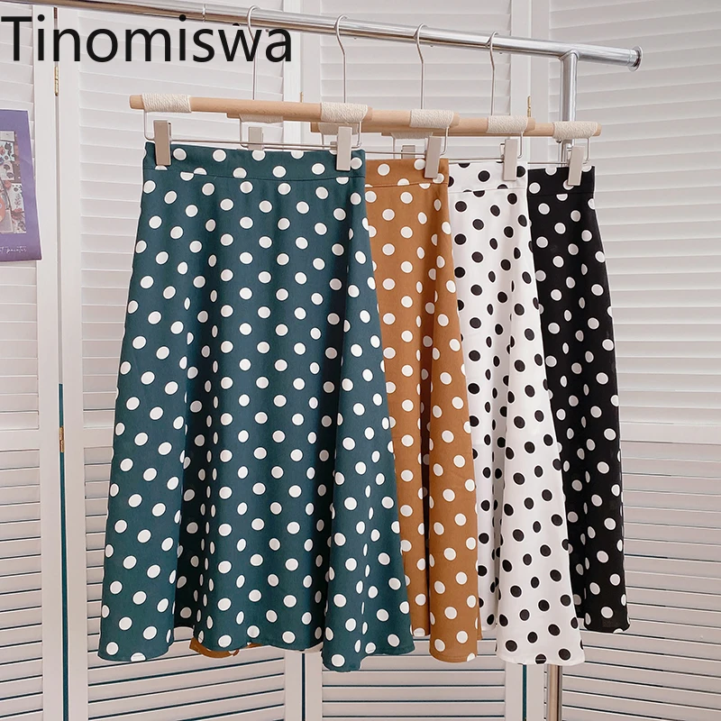 Tinomiswa Polka Dot Vintage Skirts Women High Waist A-line Mid Calf Jupe Femme Temperament Elegant All-match Faldas Mujer Hot long skirts
