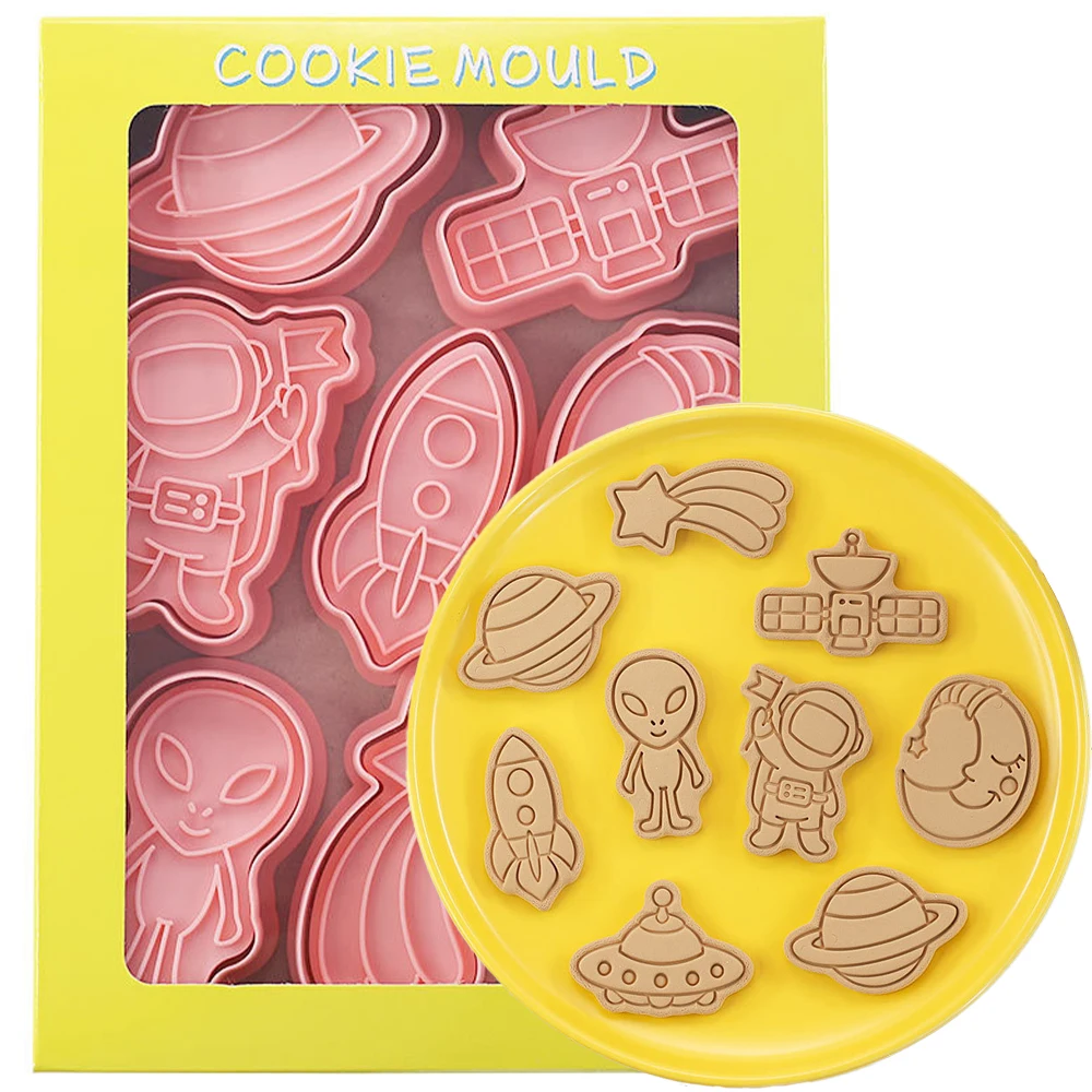 8pcssetSpaceAstronautCookieMoldCartoonAlienUfoFlyingSaucer
