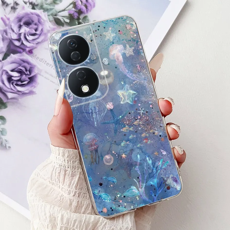 Colorful Flower Clear Silicone Phone Case for Honor X7b and Honor 90