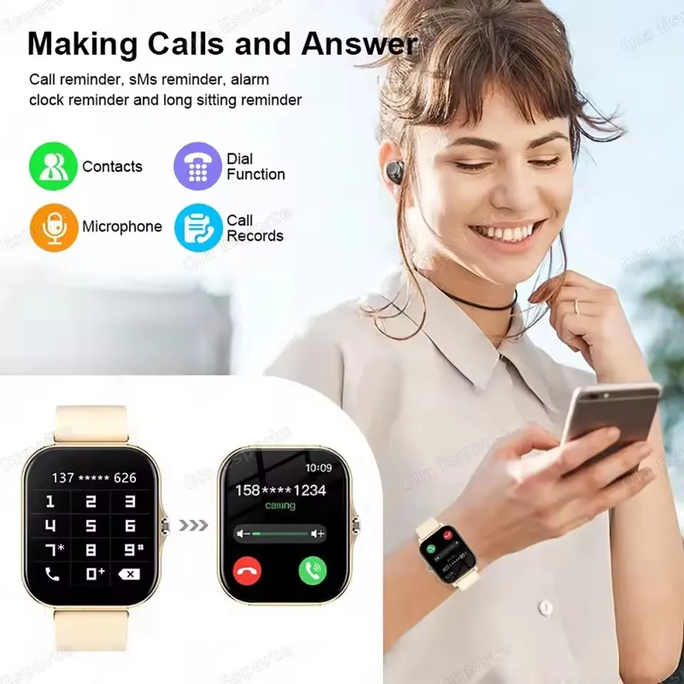 Smartwatch con schermo completamente touch, promemoria per chiamate e messaggi, controllo musica e altre funzioni, compatibile con iPhone/Android. - Image 2