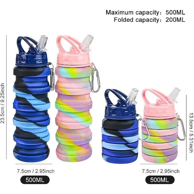 Silicone Foldable Water Bottle for Sports Leakproof BPA Free Water Bottle with Carabiner Collapsible Cycling Water Bottle 6