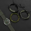 4PCs/Set Men's Vintage Watch Nylon Strap Fashion Calendar Quartz Dial Green Leather Bracelet Set 3