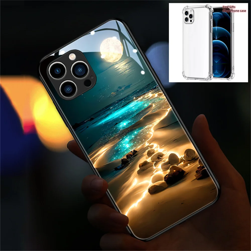 

Free Gift Night Moon Beach Smart Voice Controlled LED Light Phone Case For Samsung S23 S22 S21 S20 FE Note 10 20 Plus Ultra