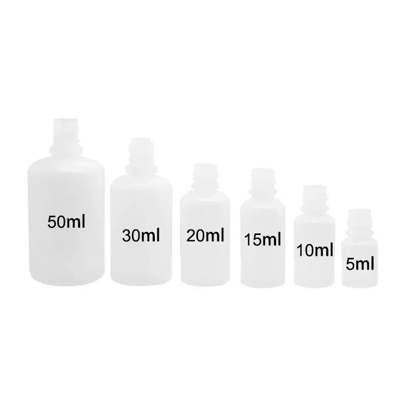 Refillable Bottle 50PCS 5ml/10ml/15ml/20ML/30ML/50ML/100ML Empty Plastic Squeezable Dropper Bottles Eye Liquid Dropper