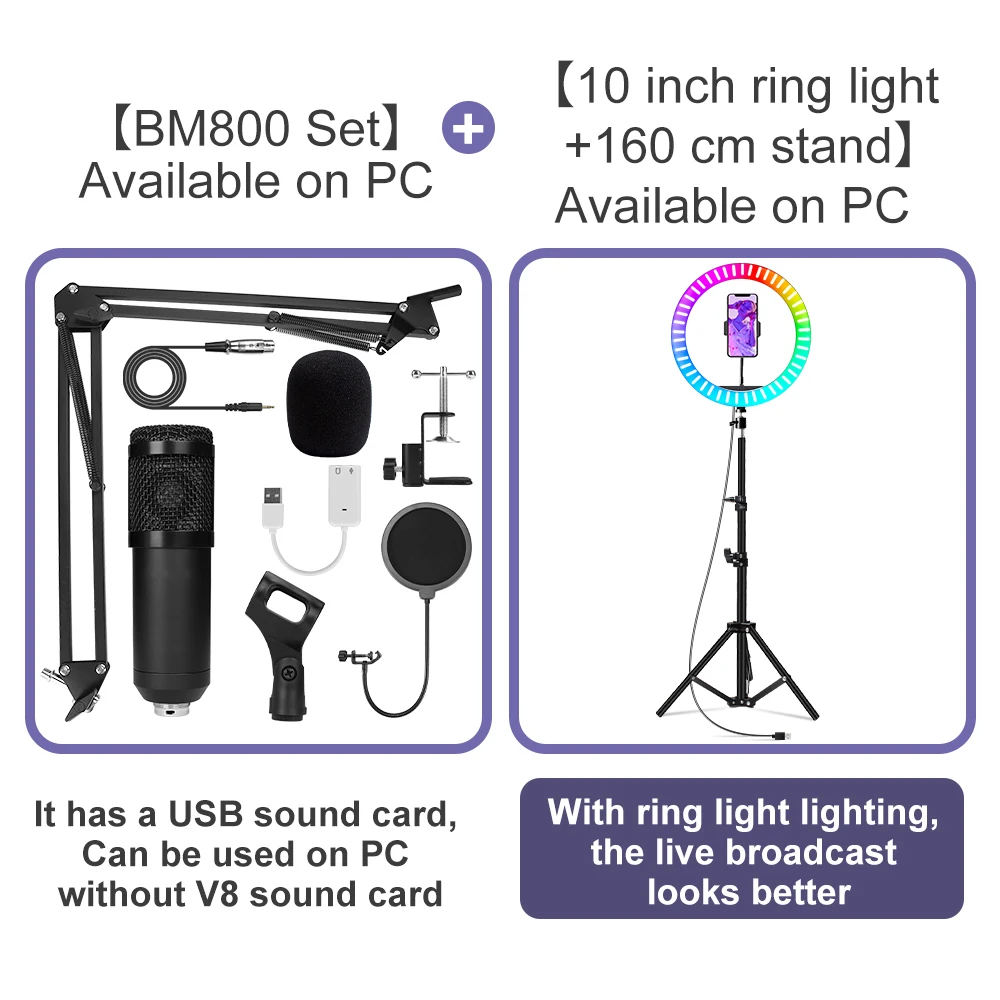 microfone bm 800 Studio Microphone Professional microfone bm800 Condenser Sound Recording Microphone For computer 