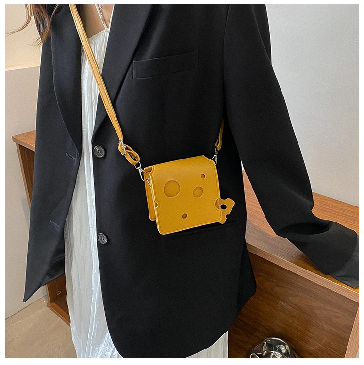 Women's Triangle and Square Cheese Shaped Mini PU Leather Bags Cute Earphone Lipstick Purses Handbags Crossbody Shoulder Bag