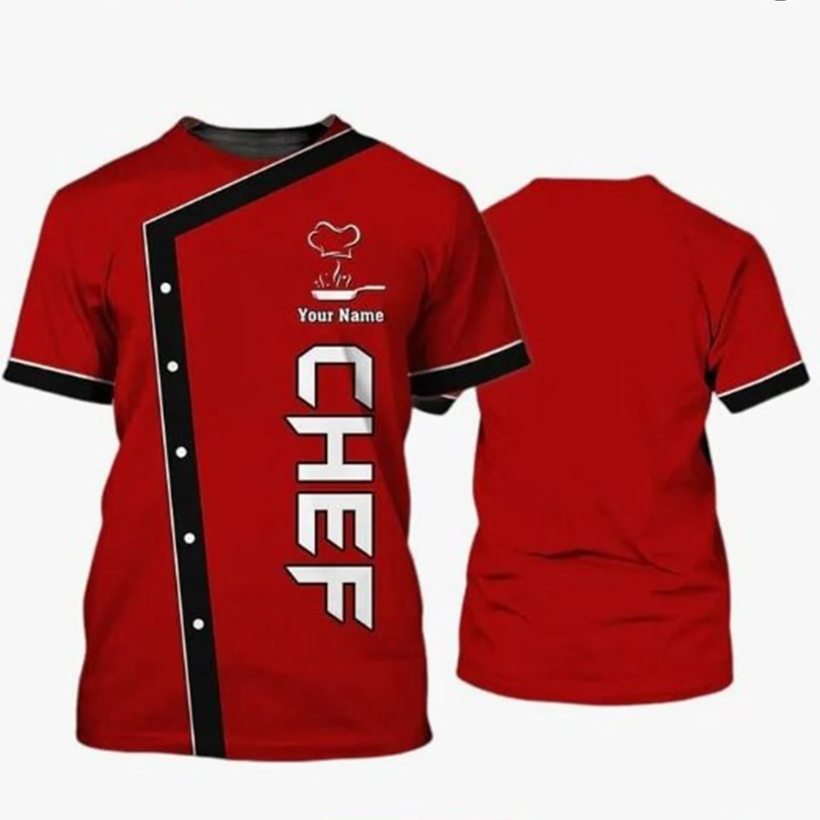 Unisex Chef Jacket Men Women Chef T-Shirt Short Sleeve Shirt with 3D Print Chef\'s Jacket Uniform Printed Tee Top Chef Undershirt