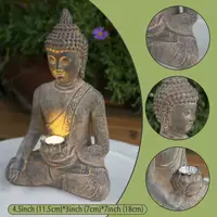 Buddha Statue with Solar Light Home Garden Decor Sitting Meditating Buddha Figurines for Outdoor Patio Yard Lawn Ornaments 2
