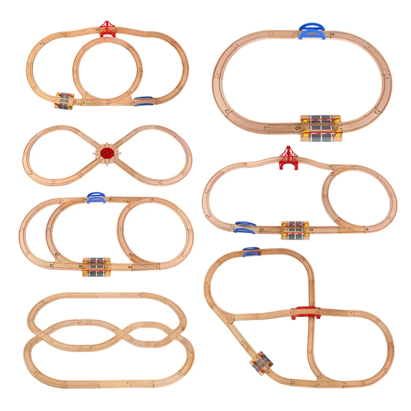 Multi-Scene And Style Wooden Train Track Set Compatible With Wooden Magnetic Track Railway Educational Boy Christmas Gift Pd67 11type electric train set locomotive magnetic car diecast slot fit all brand biro wooden train track railway educational toys