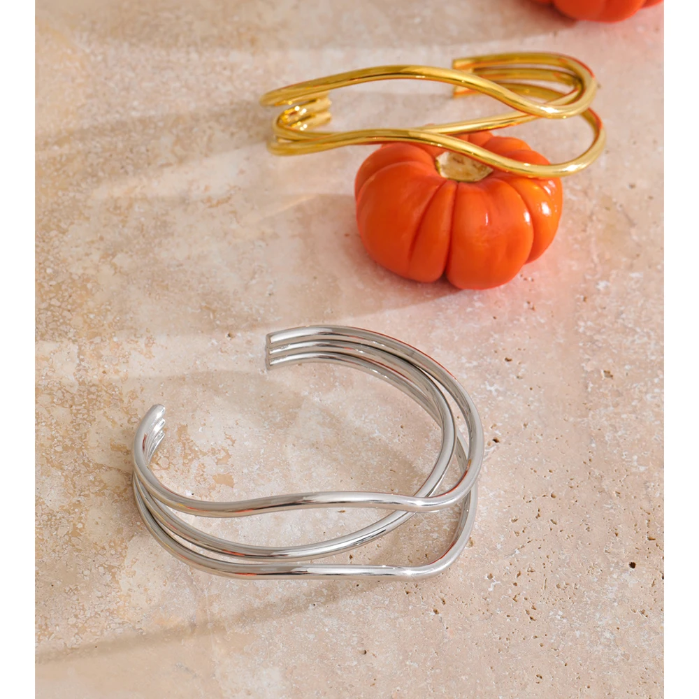 Yhpup Wrist Bracelet Layered Open 60mm Stainless Steel for Women
