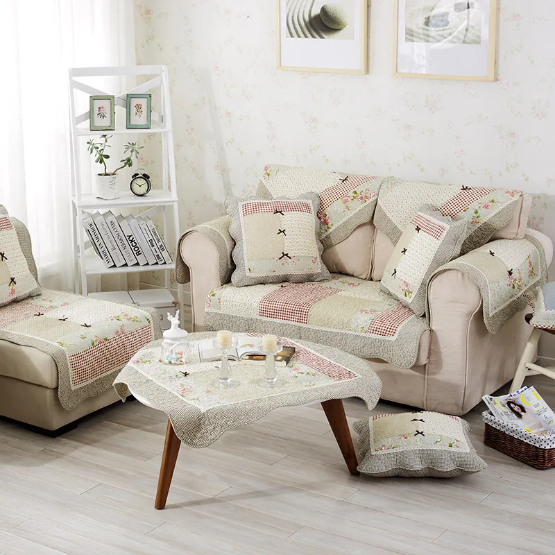 Spring and Autumn Cotton Sofa Cushion Quilted Rural Fresh and Elegant Non Slip Small Flower Lovely Girl Combination Sofa Cover 4