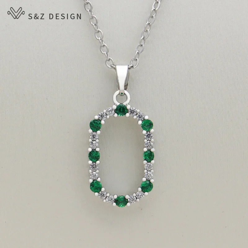 S&Z DESIGN New Fashion Temperament Annular Egg Shape Oval Cubic Zirconia Pendant Necklace For Women Girls Daily Accessories