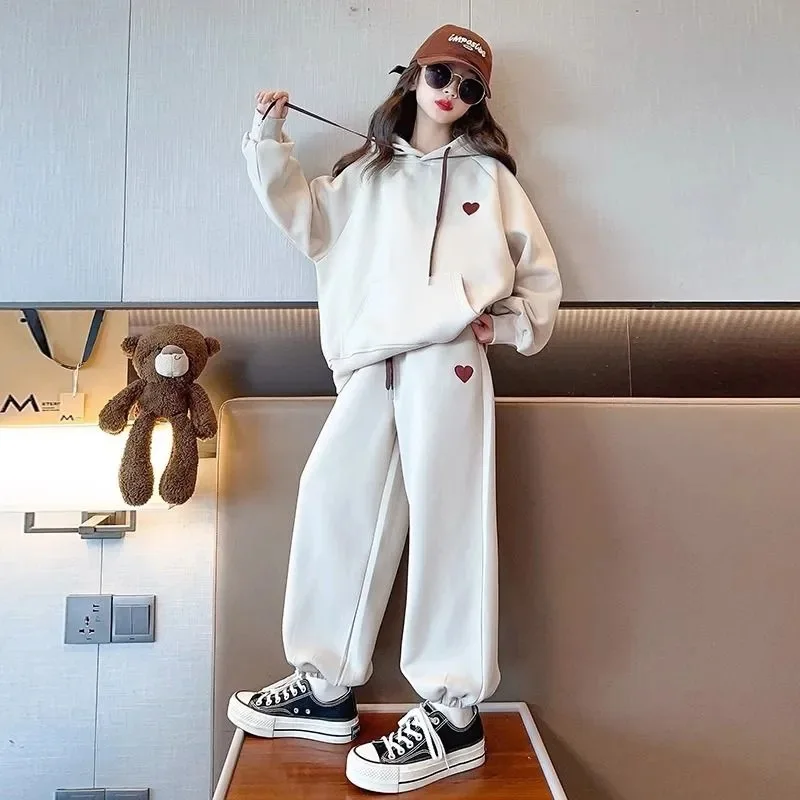 White Sweatpants Outfit Winter Winter Girls Fleece Lined Hooded