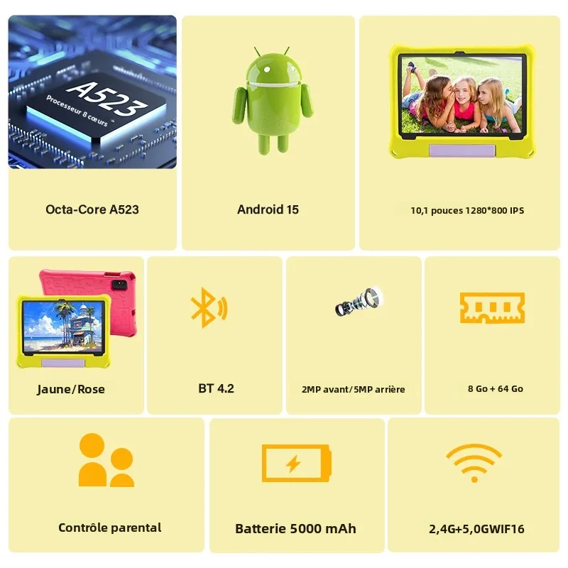Paianry 10.1 Inch Kids Android 15 8GB (4+4GB) RAM 64GB ROM 5000mAh Oca-core Wifi Kinderspeelgoed Educatief_voghion.com