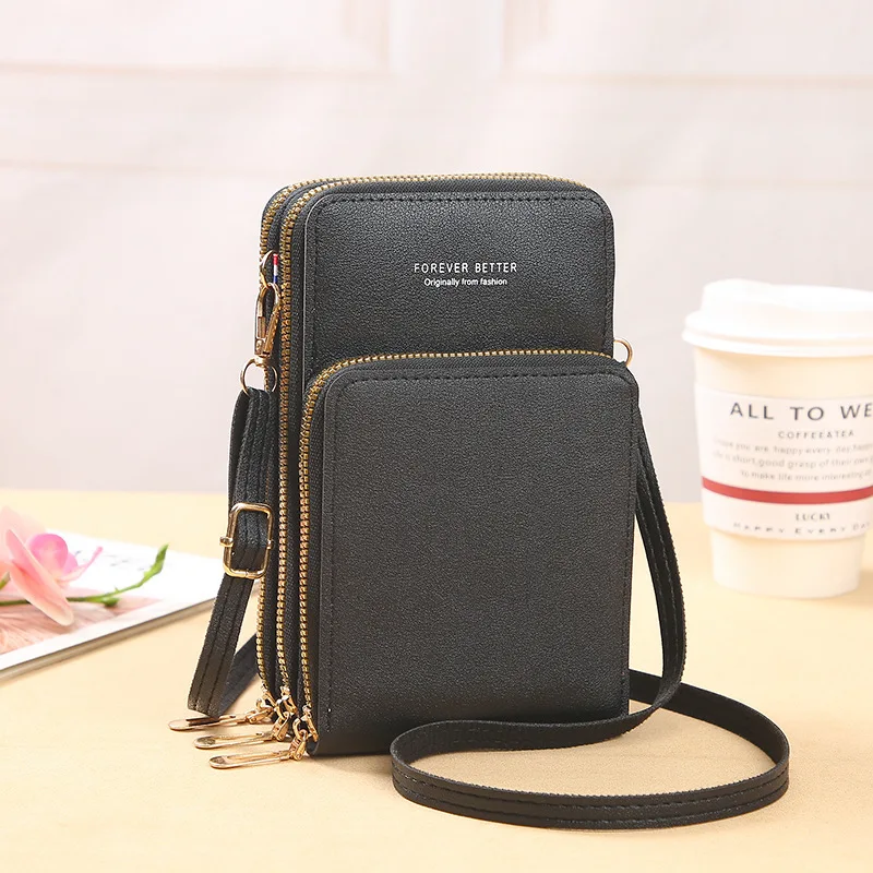 2024 New Large Capacity Multi functional Solid Color Fashion Simple Single Shoulder Small Bag Touch Screen Crossover Mobile Phon