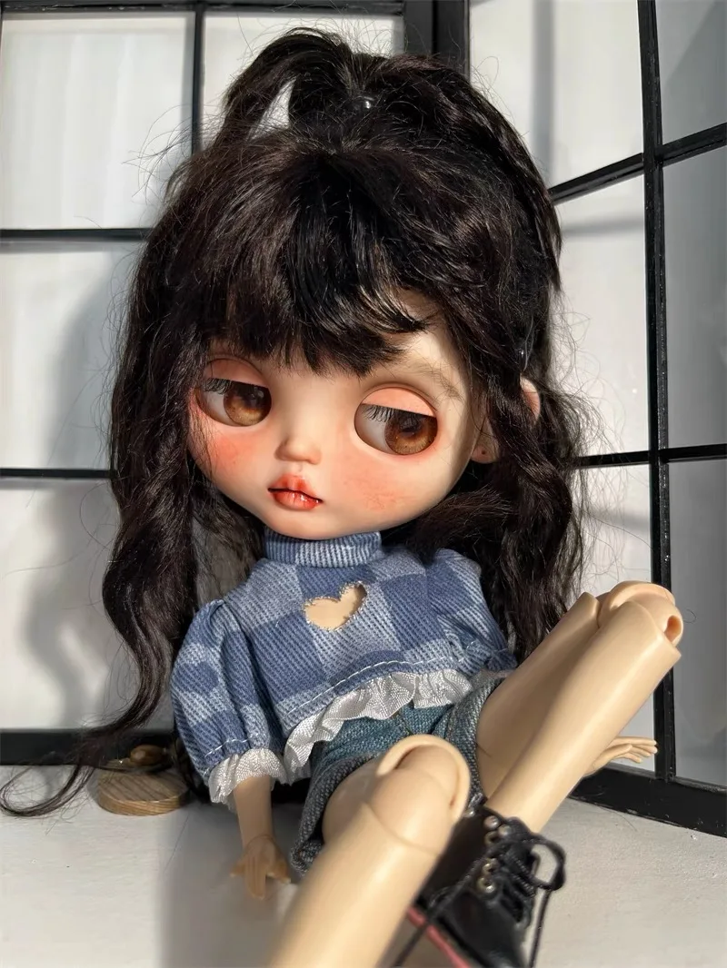 ICY DBS Blyth 30CM 1/6 Doll Clothes OB24 Hot Girl Hollowed Heart Shape Denim Blouse Gift Girl Toy Anime Clothes