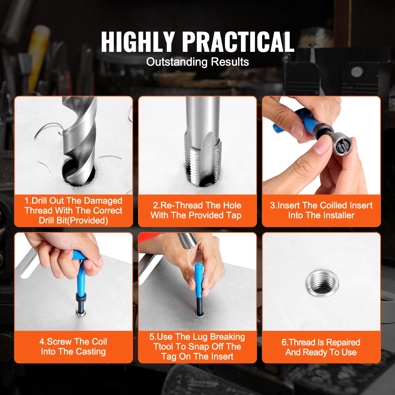 Thread Repair Kit with HSS Drill Bits and Stainless Steel Inserts