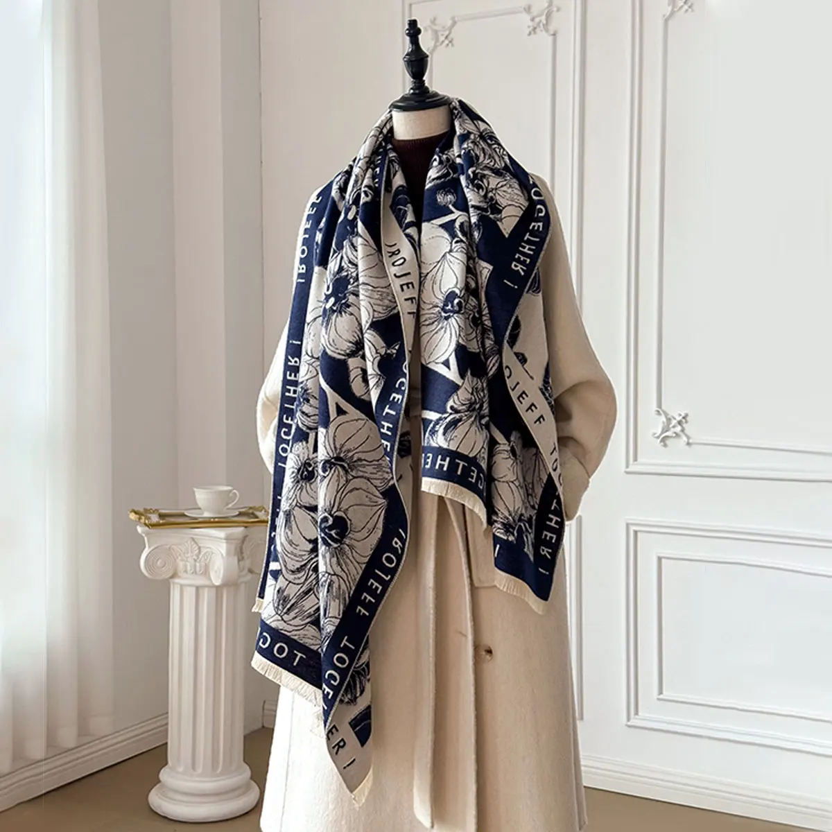 Women Pashmina Scarves Fringe Wrap Winter Warm Fashion Brands Designer Blanket Soft Shawls Imitation Cashmere Two-Sided Scarf