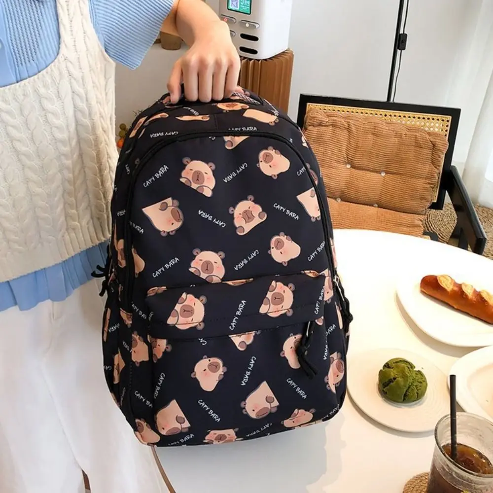 Portable Large Capacity Capybara Backpack Animal Korean Style Capibara Shoulder Bag Zipper Printed Cartoon School Bag Outdoor