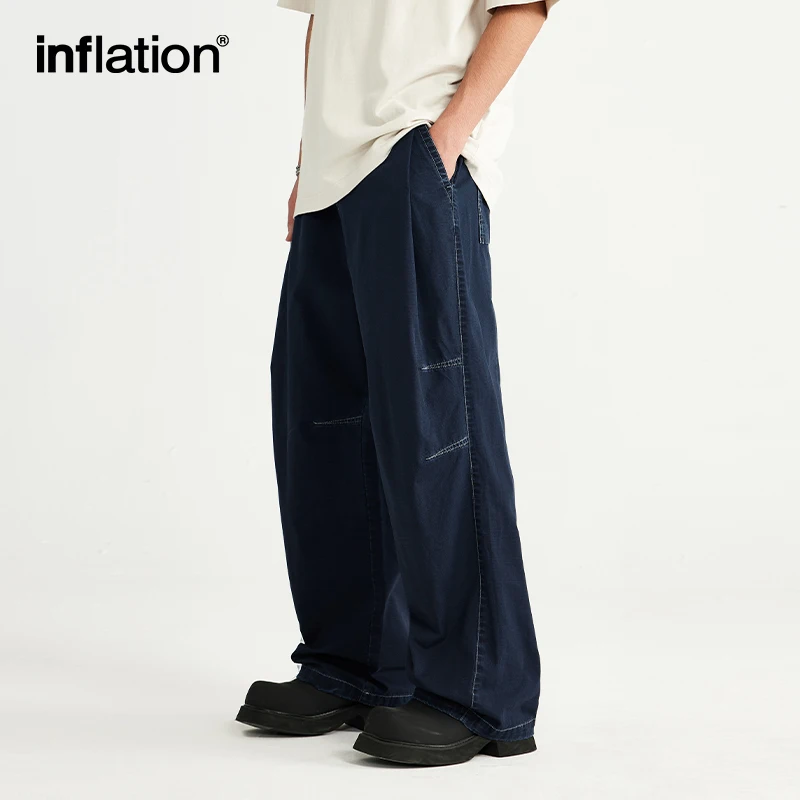 

INFLATION Washed Bamboo Cotton Wide-leg Pants Spring Soft Touch Imitation Denim Effect Blue Trousers